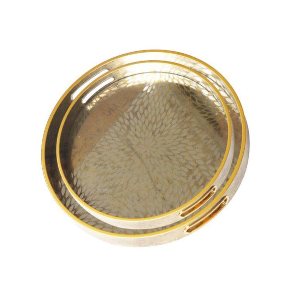 Deco Abstract Design Round MDF Serving Tray Set of 2 Pcs  35.5*35.5*4/39.5*39.5*4 cm