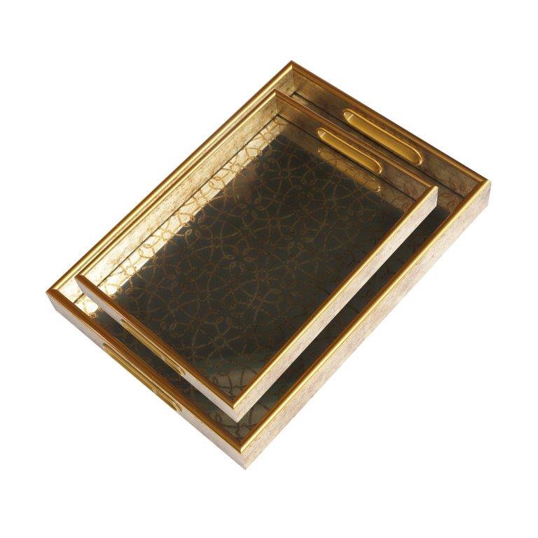 Deco Abstract Design Round MDF Serving Tray Set of 2 Pcs  35*25*4/40*30*4 cm
