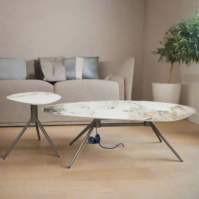 Home Decor Marbletop Metal Centre Table Set of 2 Pcs Living Room Hallway 129*64*42/54*44*50 cm