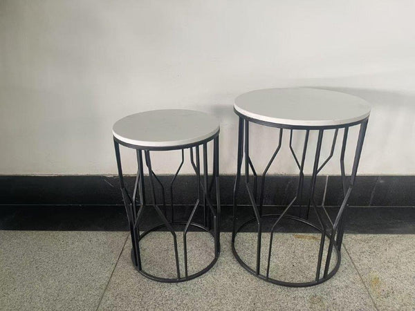 Metal Marbletop Abstract Design Round Side Table Set of 2 38*55/36*50 cm 38*54/36*48 cm