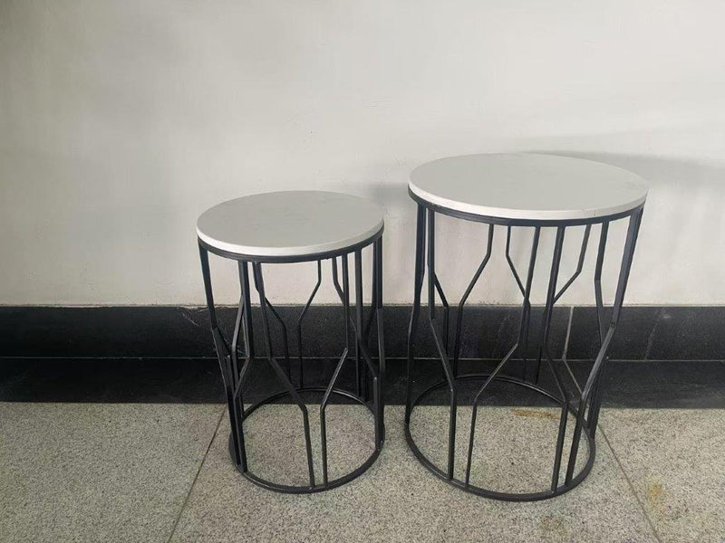 Metal Marbletop Abstract Design Round Side Table Set of 2 38*55/36*50 cm 38*54/36*48 cm