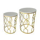 Metal Marbletop Abstract Design Round Side Table Set of 2 38*55/36*50 cm