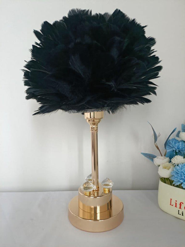 Home Decor Bedside Desktop Table Lamp Metal Base Feather Shade 30*44 cm