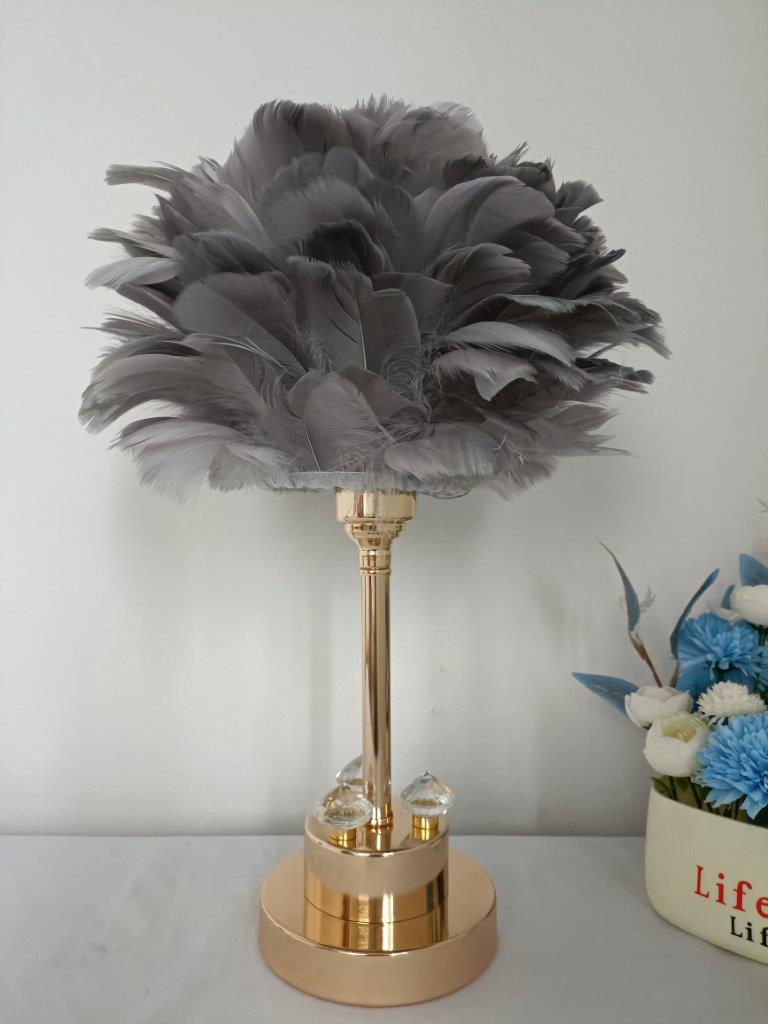 Home Decor Bedside Desktop Table Lamp Metal Base Feather Shade 30*44 cm