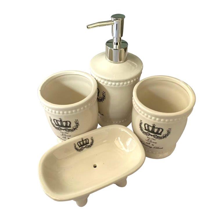 Ceramic Bathroom Accessories Soap Dispenser Toothbrush Holder Set of 4 Pcs 7*18/8*10/11*8.5*4 cm