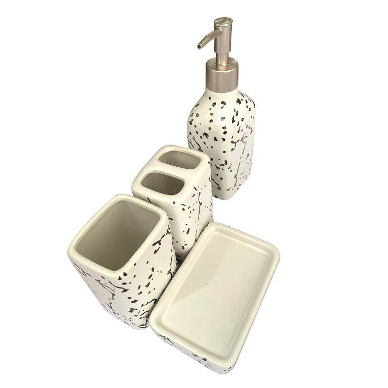 Ceramic Bathroom Accessories Soap Dispenser Toothbrush Holder Set of 4 Pcs 6*18.5/7.5*10.5/7.5*10.5/12.5*8*3