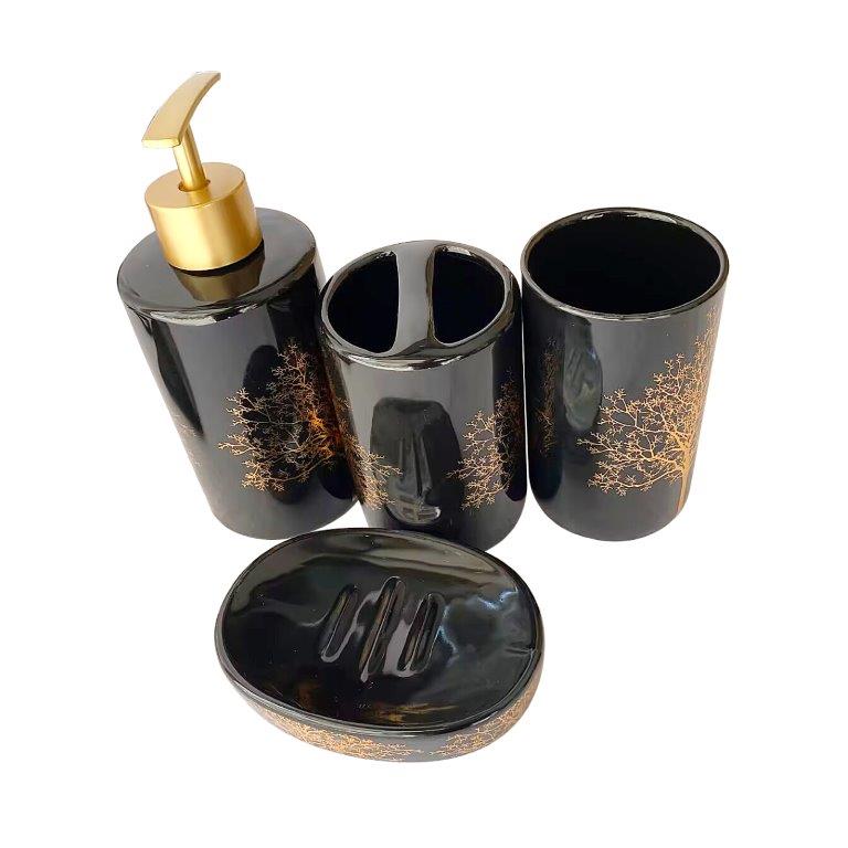 Ceramic Bathroom Accessories Soap Dispenser Toothbrush Holder Set of 4 Pcs 6.8*16/7*10.5/7*11/11*7.5*2 cm