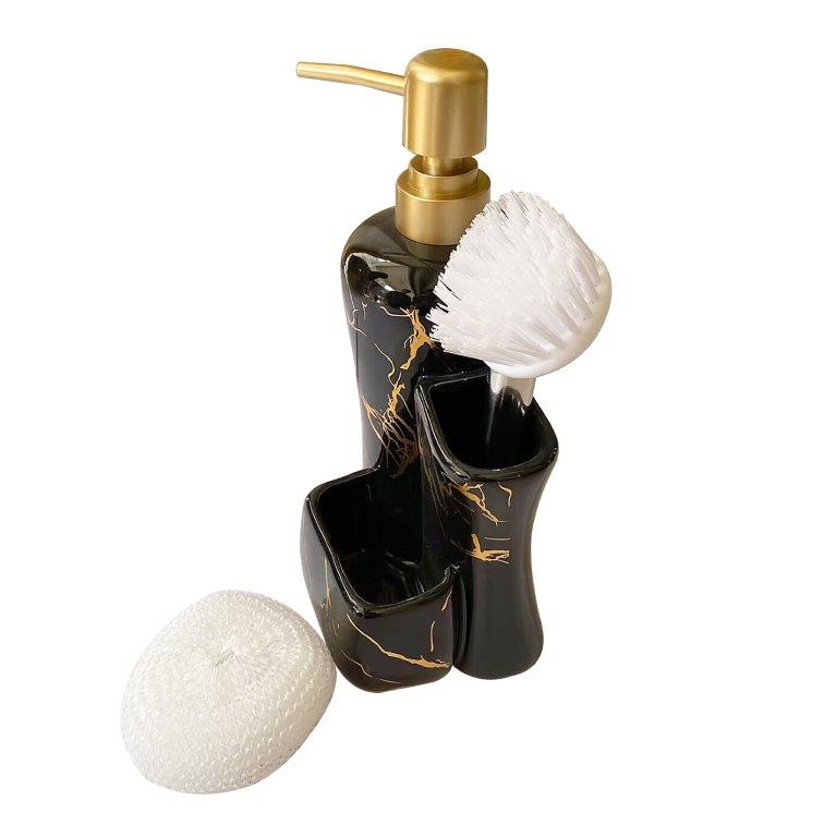 Ceramic Bathroom Accessories Soap Dispenser Pump and Sponge Set 12*9.5*21.5 cm