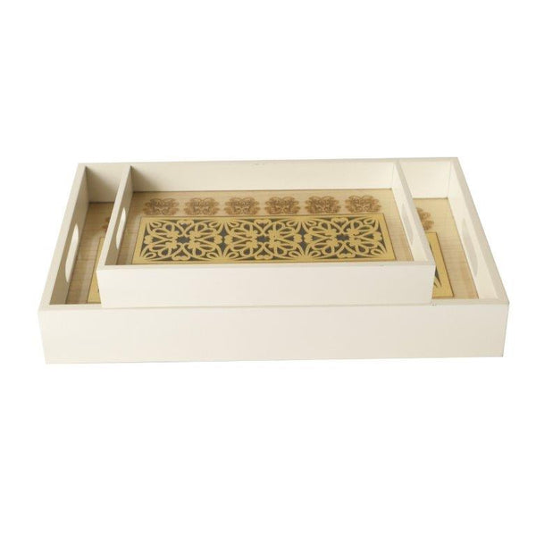 Abstract Deco Food Tray MDF Rectangle Serving Tray Set of 2 Pcs