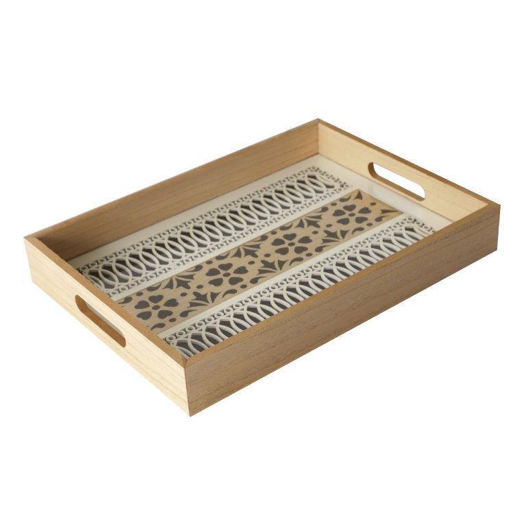 Abstract Deco Food Tray MDF Rectangle Serving Tray Set of 2 Pcs