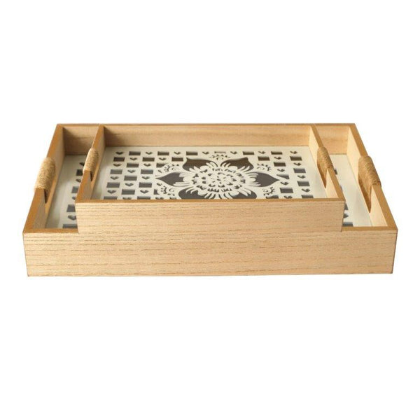 Abstract Deco Food Tray MDF Rectangle Serving Tray Set of 2 Pcs