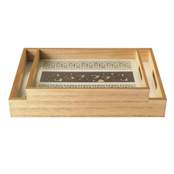 Abstract Deco Food Tray MDF Rectangle Serving Tray Set of 2 Pcs