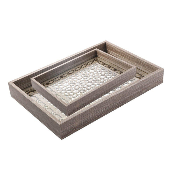 Abstract Deco Food Tray MDF Rectangle Serving Tray Set of 2 Pcs 34*23/39*29 cm