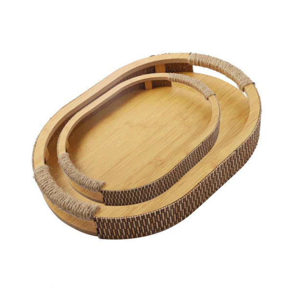 Abstract Deco Food Tray MDF Oval Serving Tray Set of 2 Pcs 32*23/37*27 cm
