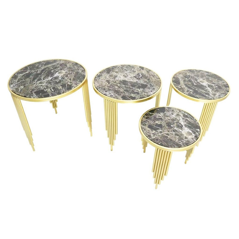 Round Metal Accent Coffee Table Abstract Design Set of 4 Pcs