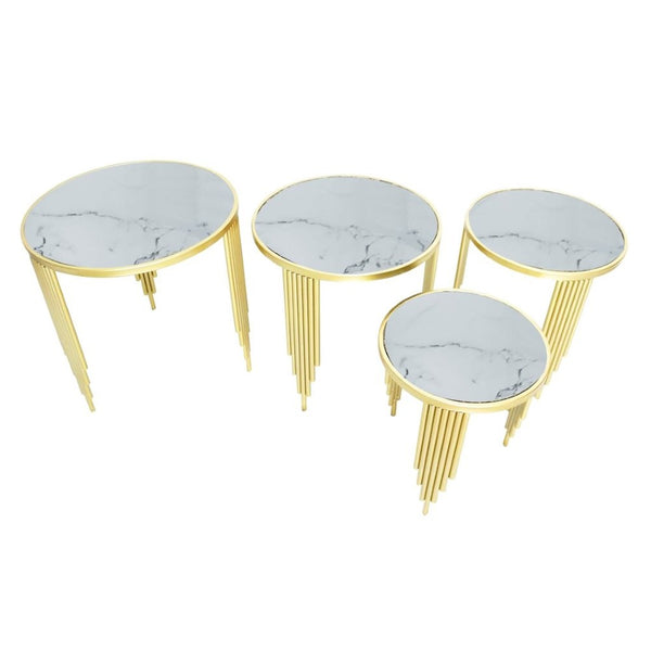 Round Metal Accent Coffee Table Abstract Design Set of 4 Pcs