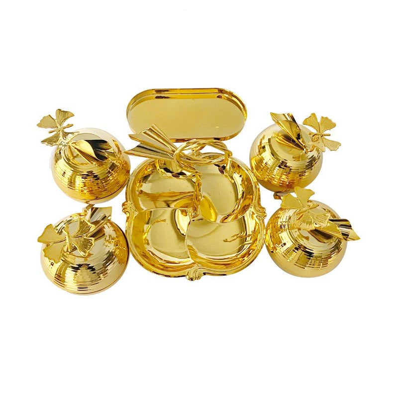Golden Metal Glass Candy Jar Canisters Set of 4 with Stand 34*25*20 cm