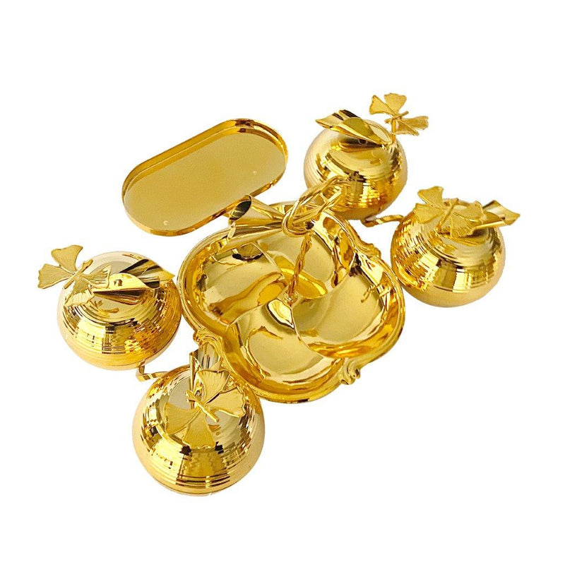 Golden Metal Glass Candy Jar Canisters Set of 4 with Stand 34*25*20 cm