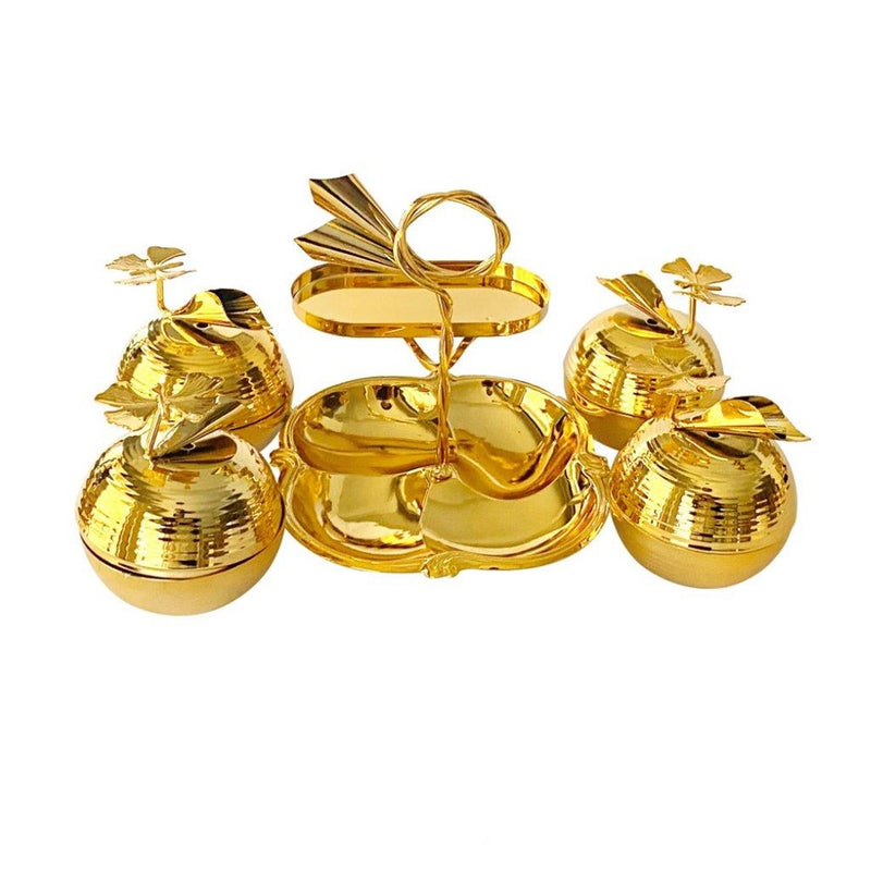 Golden Metal Glass Candy Jar Canisters Set of 4 with Stand 34*25*20 cm