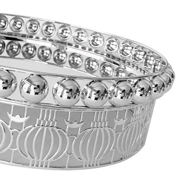 Silver Metal Craft Round Deco Tray 33*33*8.5 cm