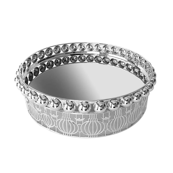 Silver Metal Craft Round Deco Tray 33*33*8.5 cm