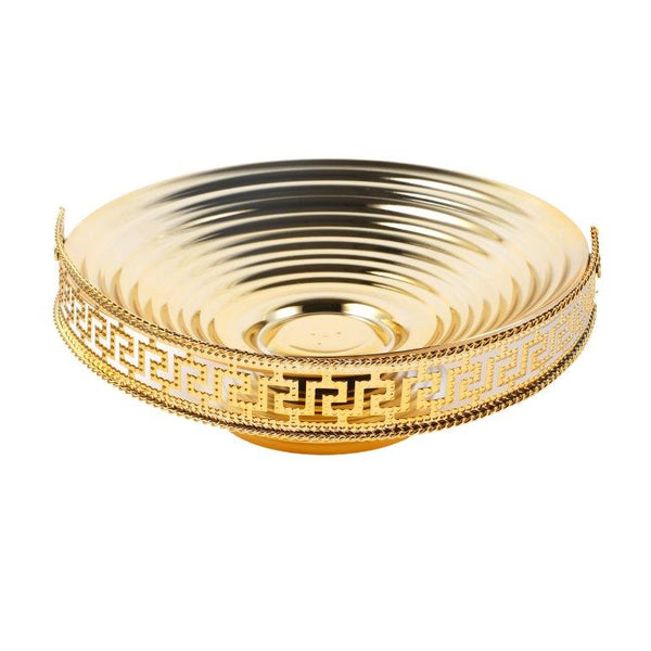 Golden Metal Craft Fruit Basket Style Round Deco Tray 25*25*19 cm