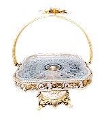 Engraved Deco Gold Metal Fruit Basket 27*27*40 cm