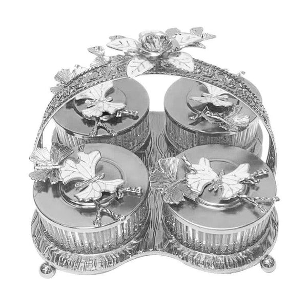 Deco Silver Metal Fruit and Appetizer Jar Set with Tray