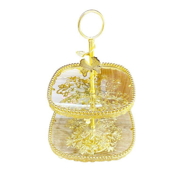 Deco Gold Metal and Glass 2 Tier Cake Stand 29*29*45 cm