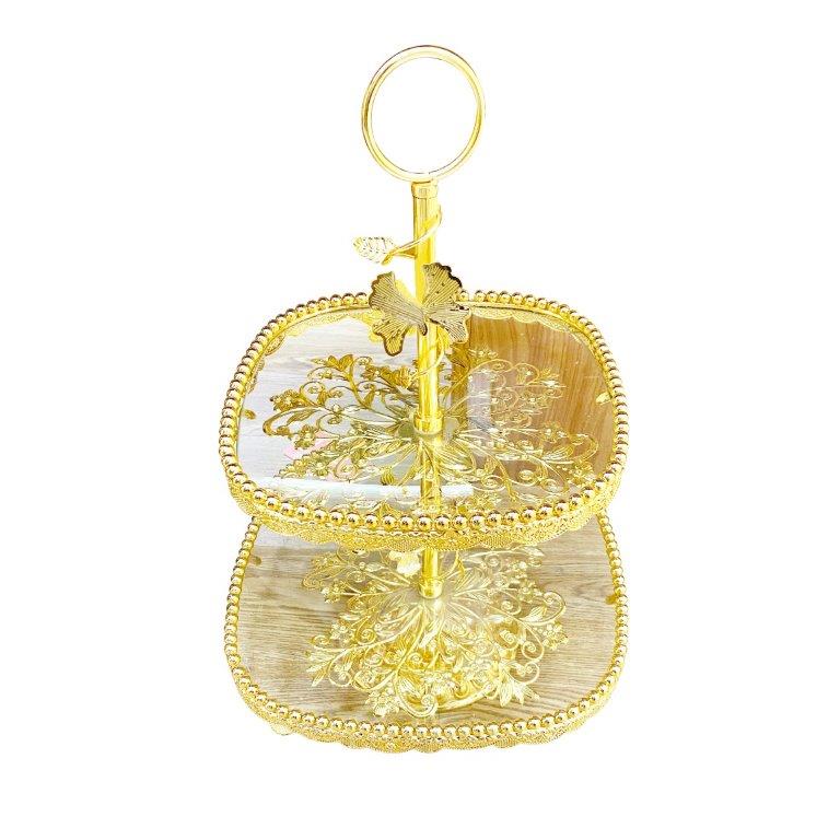 Deco Gold Metal and Glass 2 Tier Cake Stand 29*29*45 cm