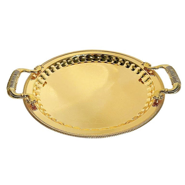 Deco Gold Metal Round Serving Tray Set of 2 with Handle 35*35/29*29 cm