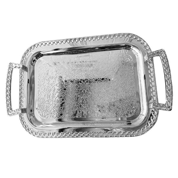 Deco Silver Metal Rectangle Serving Tray Set of 2 with Handle 39*28/33*24 cm