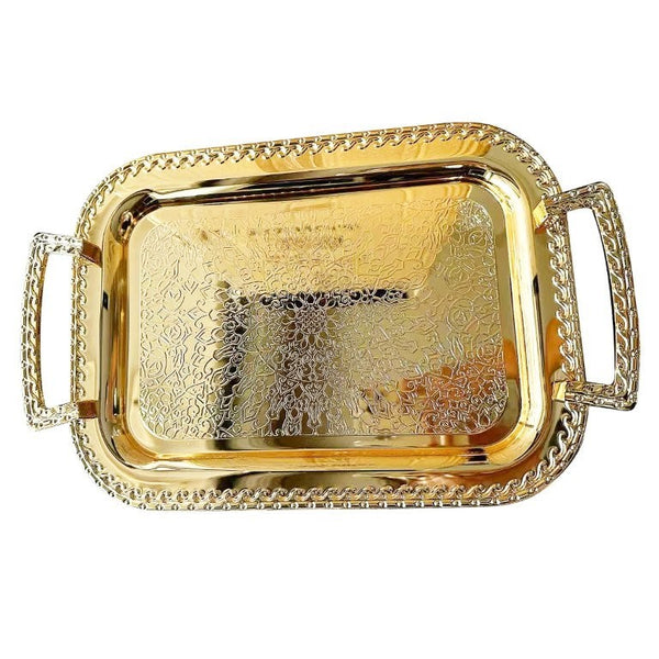 Deco Gold Metal Rectangle Serving Tray Set of 2 with Handle 39*28/33*24 cm