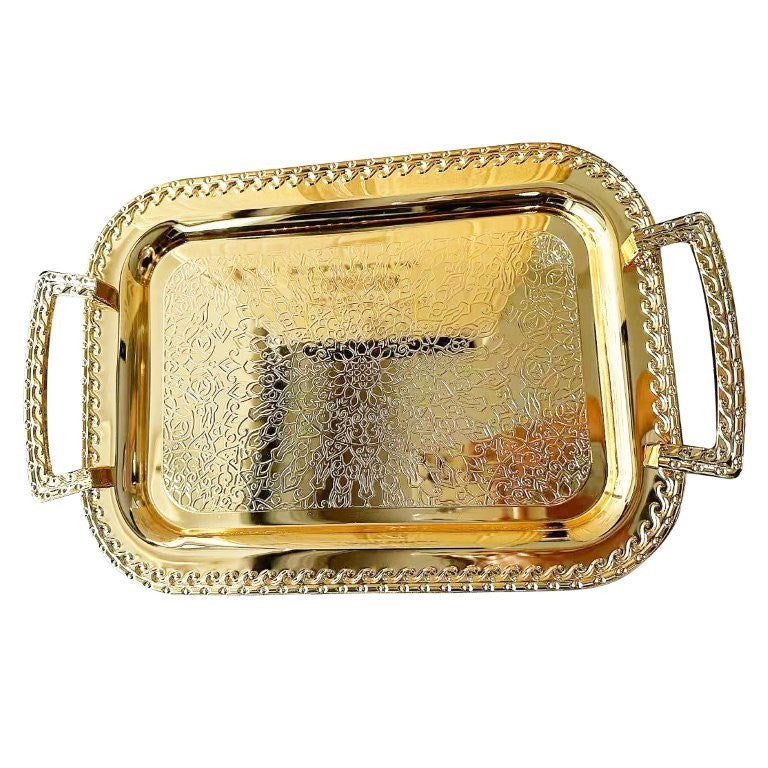 Deco Gold Metal Rectangle Serving Tray Set of 2 with Handle 39*28/33*24 cm