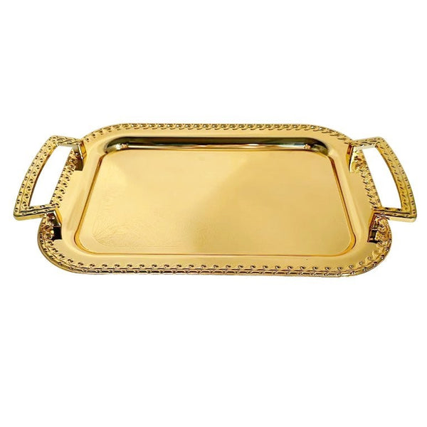 Deco Gold Metal Rectangle Serving Tray Set of 2 with Handle 39*28/33*24 cm