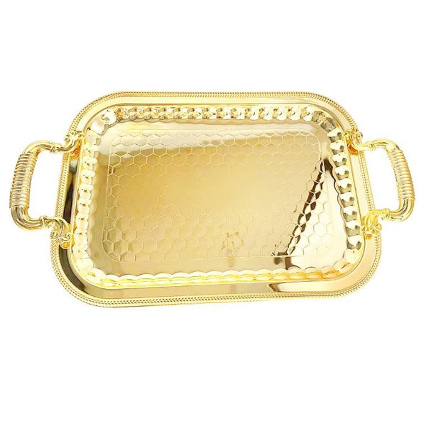 Deco Gold Metal Rectangle Serving Tray Set of 2 with Handle 39*28/33*24 cm