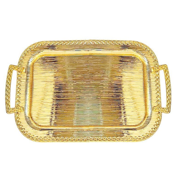 Deco Gold Metal Rectangle Serving Tray Set of 2 with Handle 39*28/33*24 cm