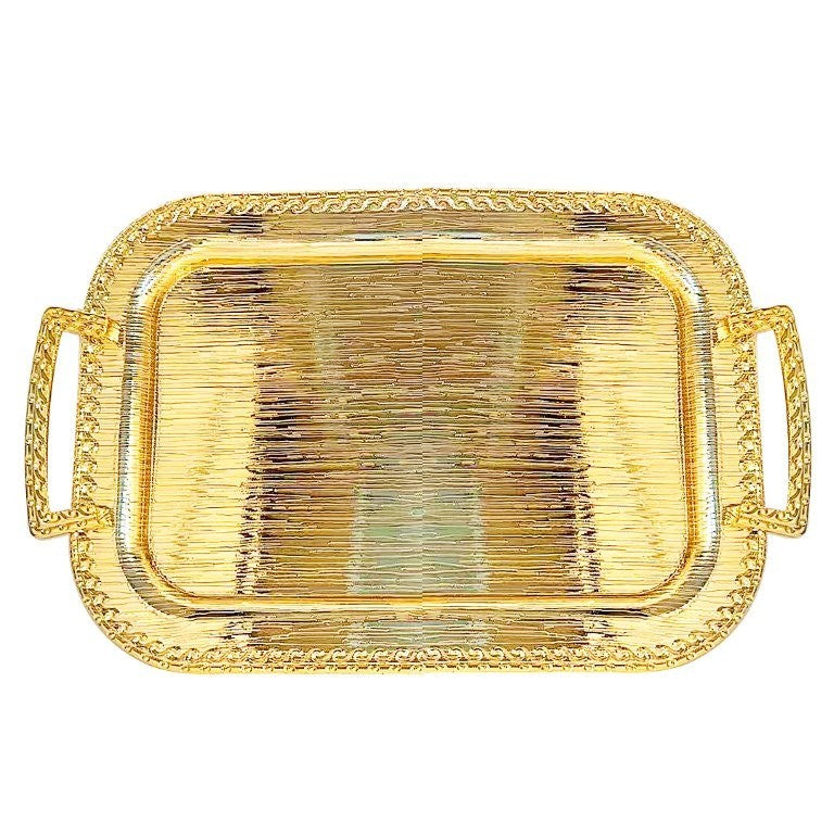 Deco Gold Metal Rectangle Serving Tray Set of 2 with Handle 39*28/33*24 cm
