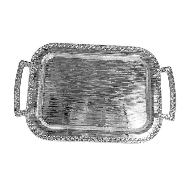 Deco Silver Metal Rectangle Serving Tray Set of 2 with Handle 39*28/33*24 cm