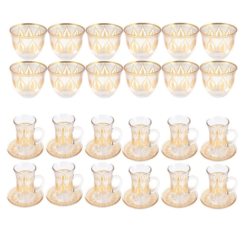 Moroccan Design Glass Tea Cups and Saucer Set of 24 Pcs 11/6*5/6.5*9 cm