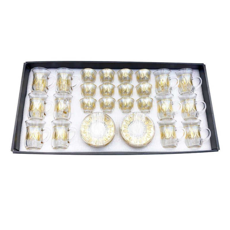 Moroccan Design Glass Tea Cups and Saucer Set of 24 Pcs 11/6*5/6.5*9 cm