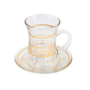Moroccan Design Gold Drinking Glass Tea Cups and Saucer Set of 36 Pcs 11/6*5/6.5*9 cm **
