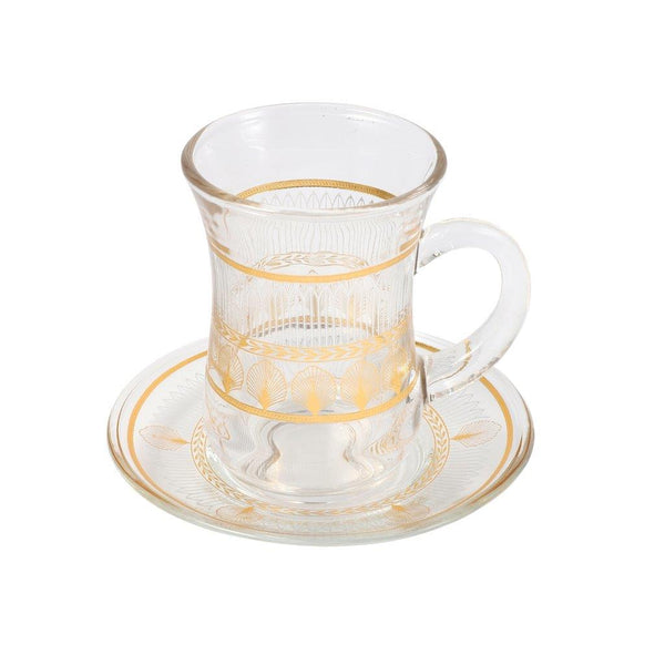 Moroccan Design Gold Drinking Glass Tea Cups and Saucer Set of 36 Pcs 11/6*5/6.5*9 cm **