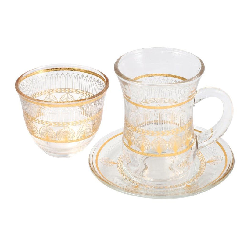 Moroccan Design Gold Drinking Glass Tea Cups and Saucer Set of 36 Pcs 11/6*5/6.5*9 cm **