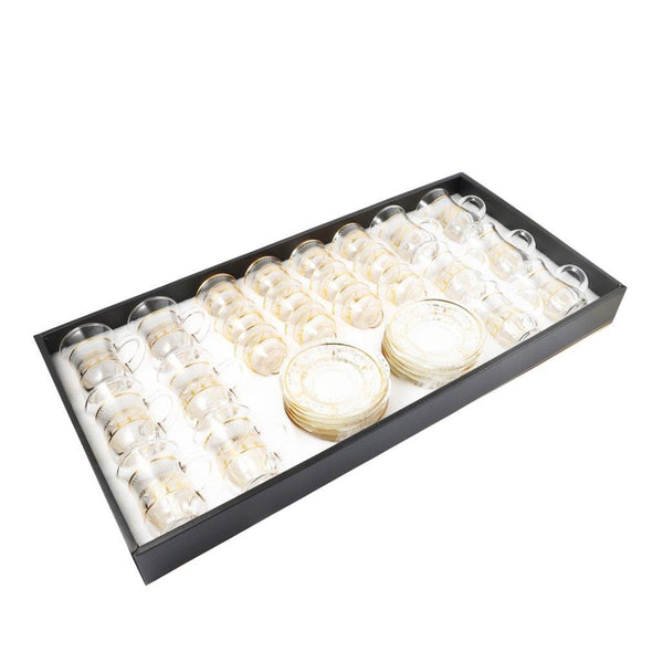 Moroccan Design Gold Drinking Glass Tea Cups and Saucer Set of 36 Pcs 11/6*5/6.5*9 cm **