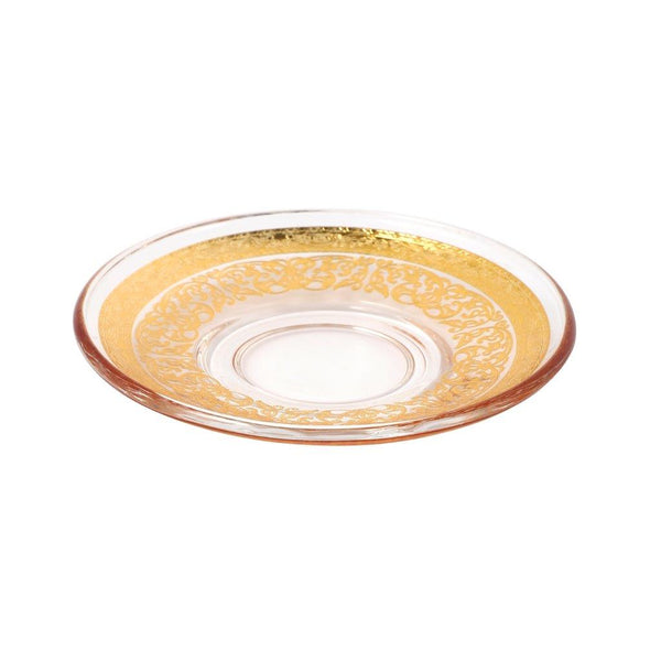 Moroccan Design Gold Drinking Glass Tea Cups and Saucer Set of 6 Pcs 11/5.5*8 cm **