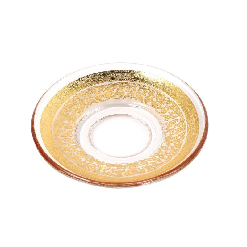 Moroccan Design Gold Drinking Glass Tea Cups and Saucer Set of 6 Pcs 11/5.5*8 cm **