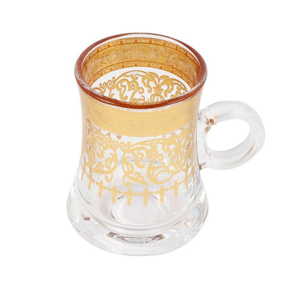 Moroccan Design Gold Drinking Glass Tea Cups and Saucer Set of 6 Pcs 11/5.5*8 cm **
