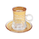 Moroccan Design Gold Drinking Glass Tea Cups and Saucer Set of 6 Pcs 11/5.5*8 cm **