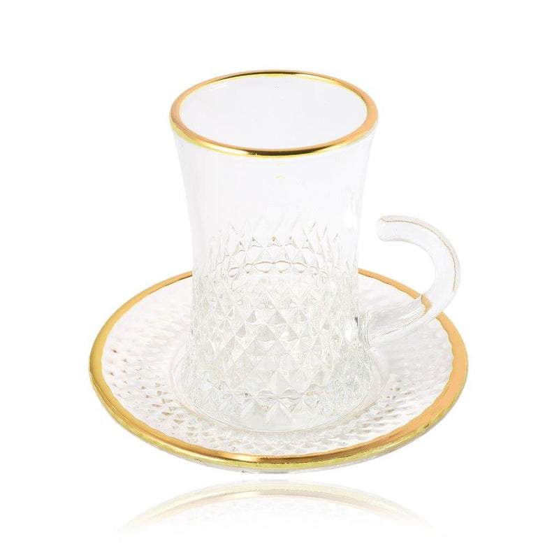 Moroccan Design Glass Tea Cups and Saucer Set of 6 Pcs 11/5.5*8 cm **